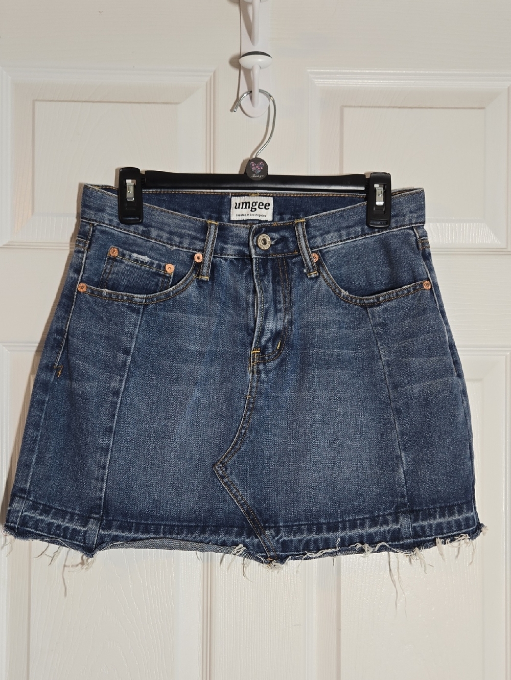 Umgee Dark Blue Denim Mini Skirt with Distressed Hem Size 28 Waist (US 6)